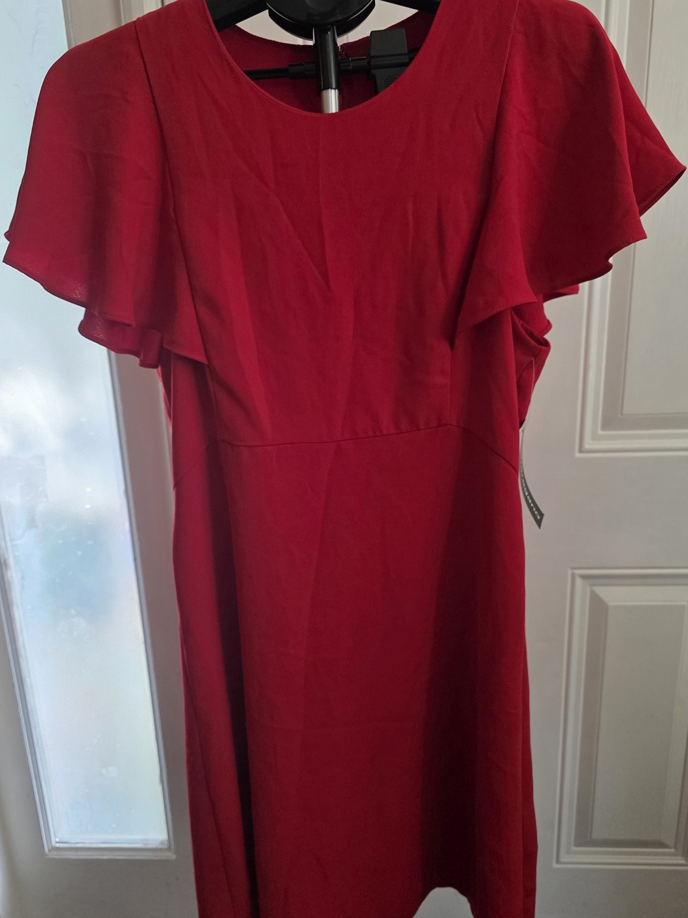 Red Flutter-Sleeve Women's Dress